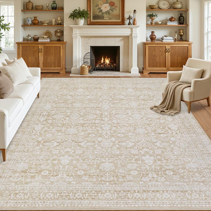 8x10 Area Rugs Living Room: Bedroom Washable Carpet Beige/Ivory