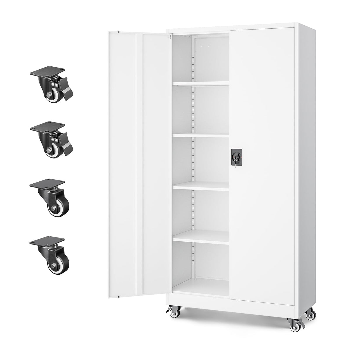 Letaya White Storage Cabinet with Adjustable Shelves-Metal Home Kitchen Pantry Cabinets with Doors,Organization Locker for Cupboard/Bedroom/Dining/Living/Bathroom/Office/Garage Room