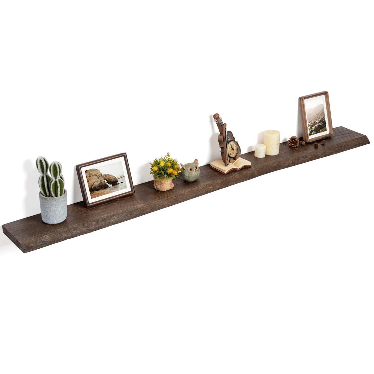 Floating Shelves for Wall, Solid Elm Wood Shelves, 24in Set of 2, Natural