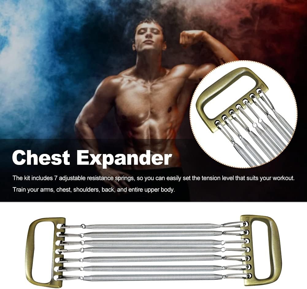 Chest Expander for Men - Detachable 7 Spring Home Office Fitness Training, Strengthen Muscles, Build Arms - Bodybuilding Workout Equipment
