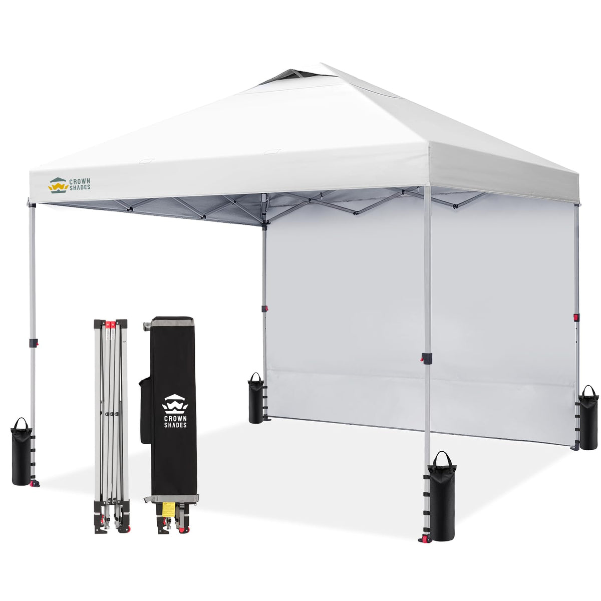CROWN SHADES 10x10 Pop Up Canopy with 1 Side Wall, Beach Canopy Tent, Red
