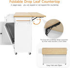 ONBRILL 60" Kitchen Island with Trash Can Storage, Rolling Island Table