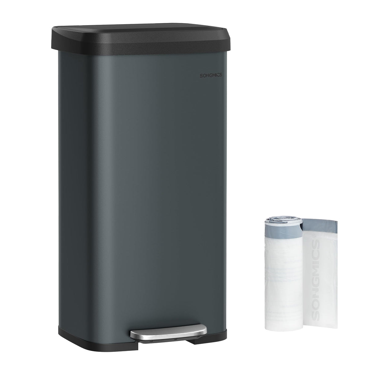 SONGMICS Kitchen Trash Can, 21 Gallon (80 L) Stainless Steel Garbage Can, with Stay-Open Lid and Step-on Pedal, Soft Closure, Tall, Large and Space-Saving, Black ULTB534B01