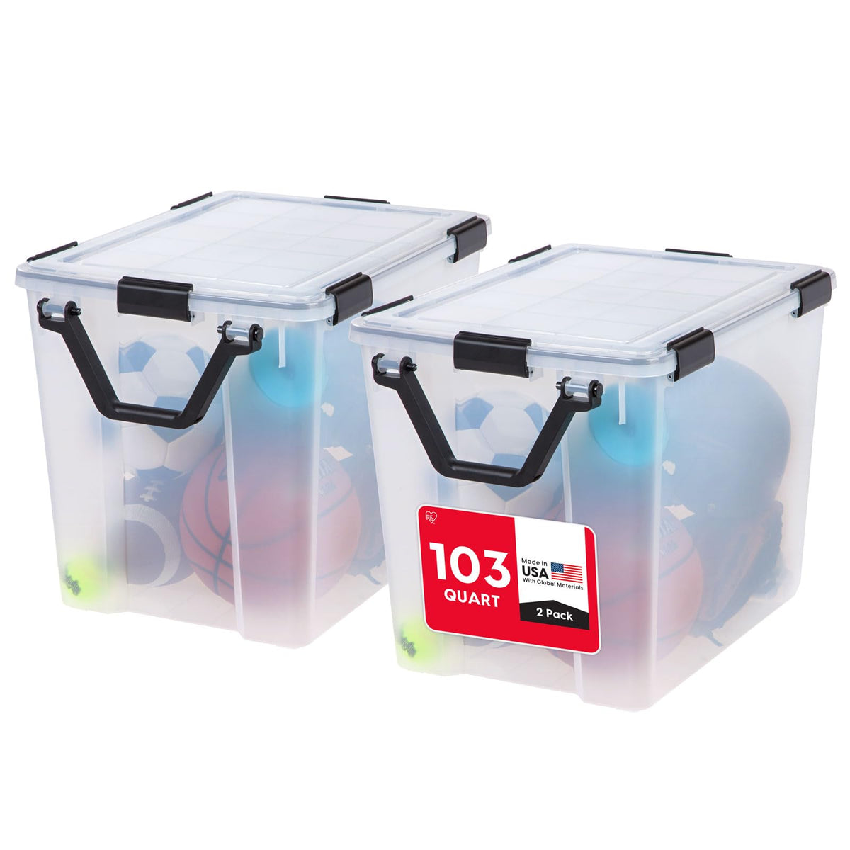 IRIS USA 3-Pack 156 Qt Storage Bins with Gasket Lids, Clear/Black