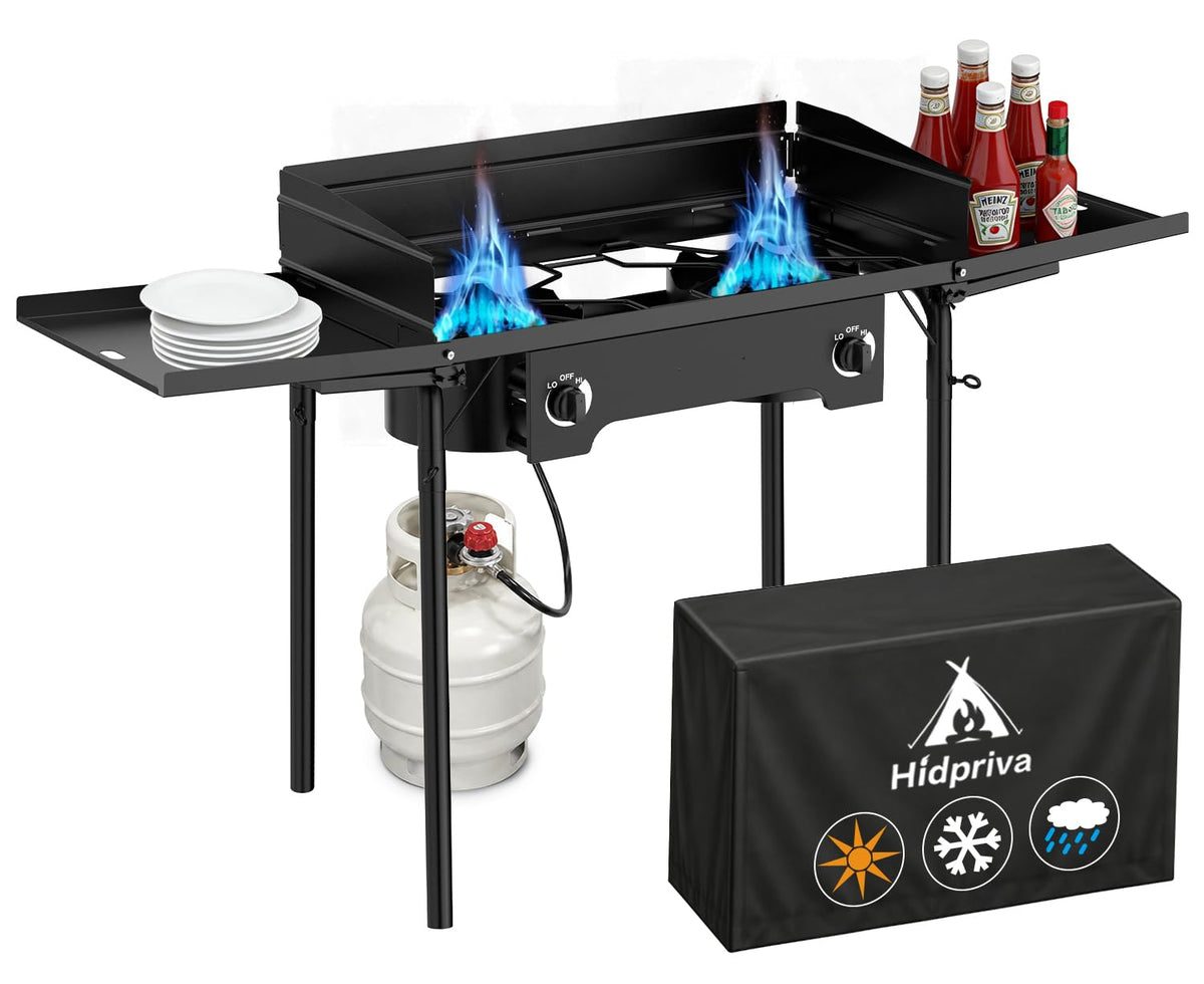 2 Burner Propane Gas Stove with Dustproof Cover