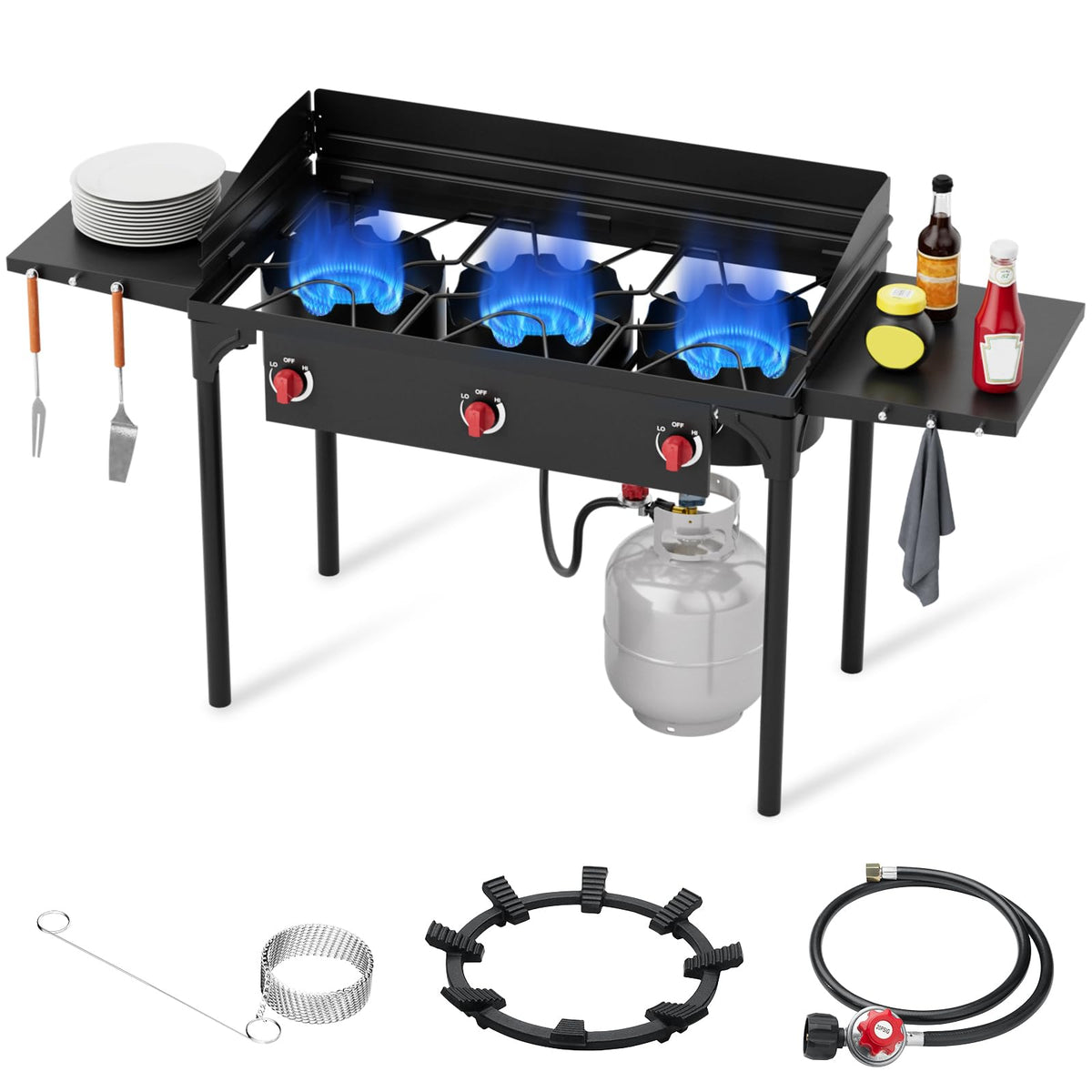 3 Burner Propane Burner, Outdoor Camping Stove, 225,000 BTU