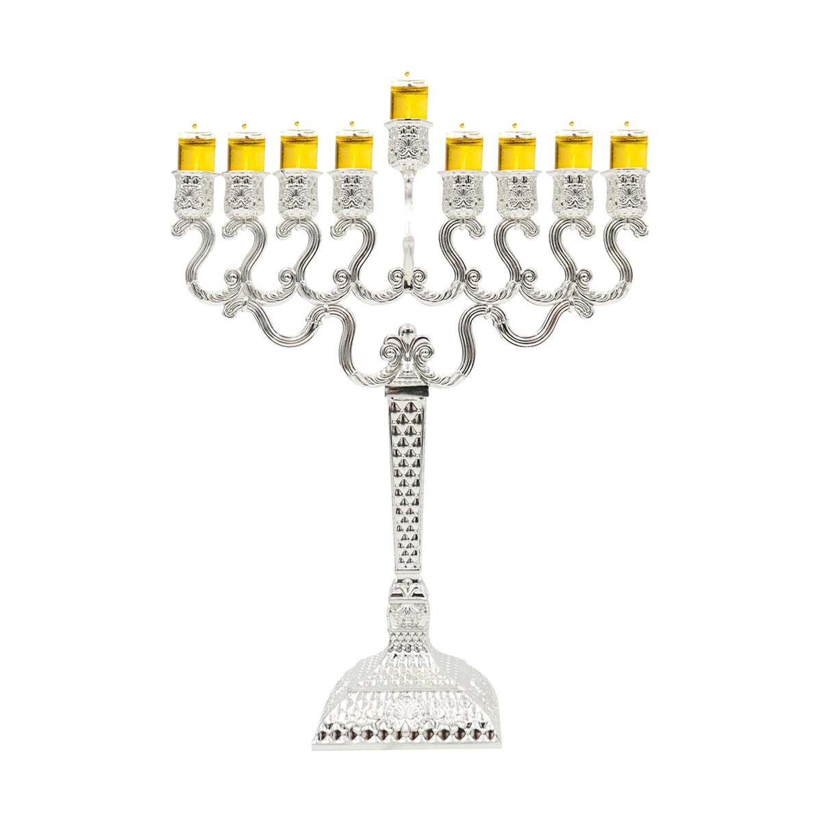 Majestic Giftware Silver-Plated Chanukah Oil Menorah (MN-HA17019B) | Fits Standard Chanukah Oil Cups and Large Candles | Durable & Long-Lasting Quality | Hanukkah Menorah - 3” High