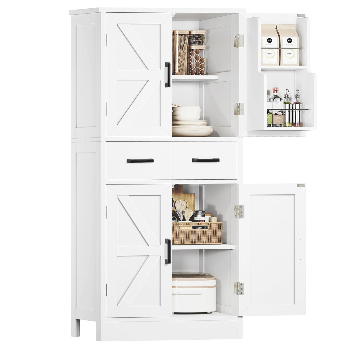 TEENFON Tall Bathroom Storage Cabinet with 4 Doors & 2 Adjustable Shelves