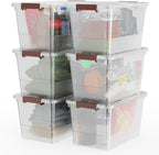 WYT 32 Qt Plastic Clear Storage Bin with Durable Lids and Latching Buckle, 6-Pack Tote Organizing Box Stackable and Nestable