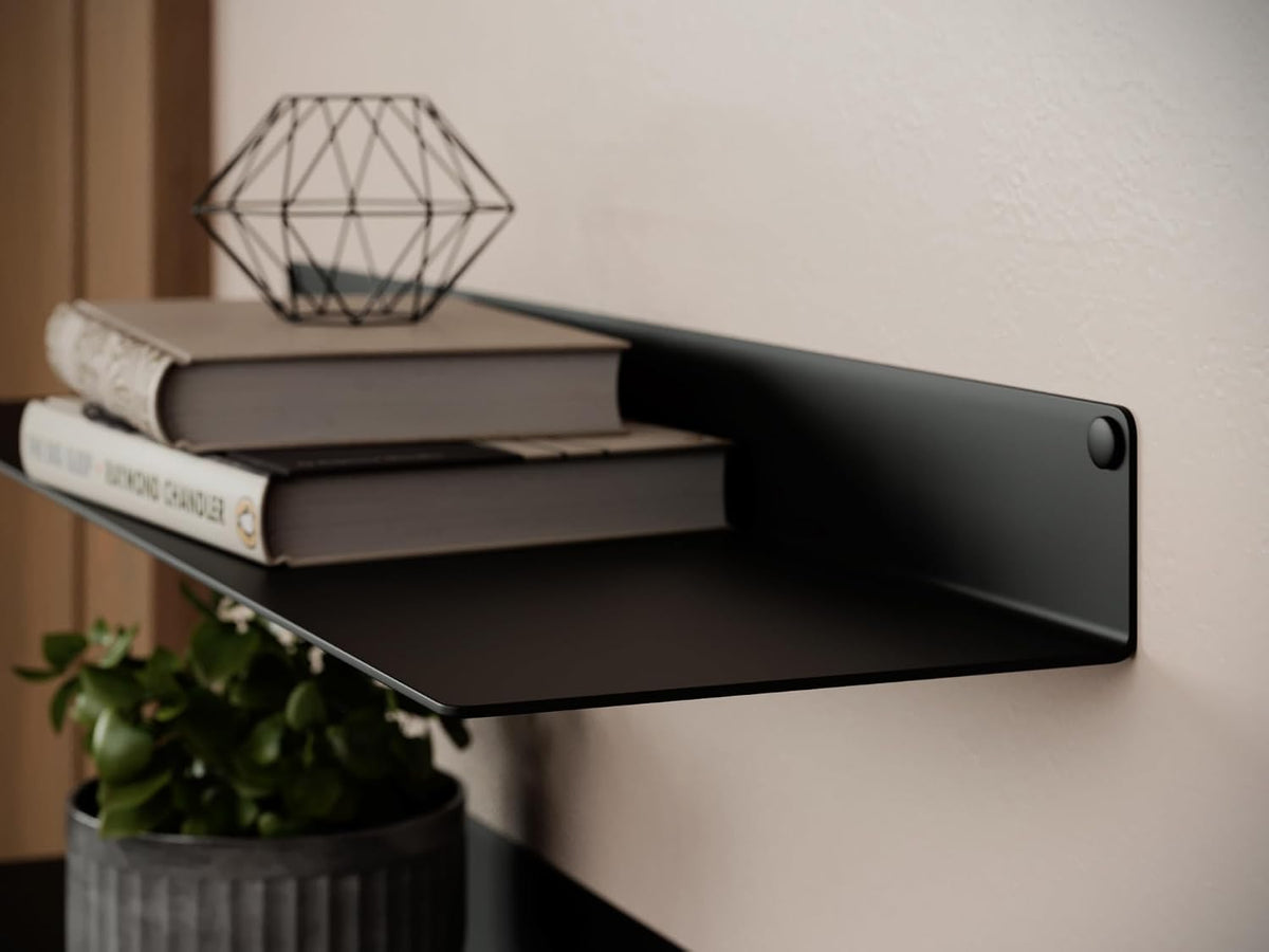 Urbandi Modern Metal Floating Wall Shelves, Industrial Style Heavy Duty Display Ledge, Black Steel Construction, Made in USA (48Wx12D)