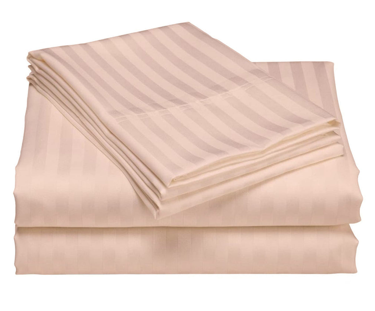 USA Short Queen Sheet Set in Light Grey Stripe 400 Thread-Count 100% Egyptian Long Staple Cotton, Sateen Weave for Soft and Silky Feel, Breathable 4-Piece Bedsheet, Elasticized 24'' Extra Deep Pocket