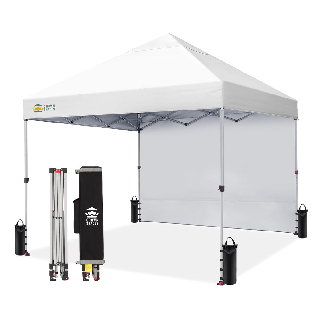 CROWN SHADES 10x10 Pop Up Canopy with 1 Side Wall, Beach Canopy Tent, Red
