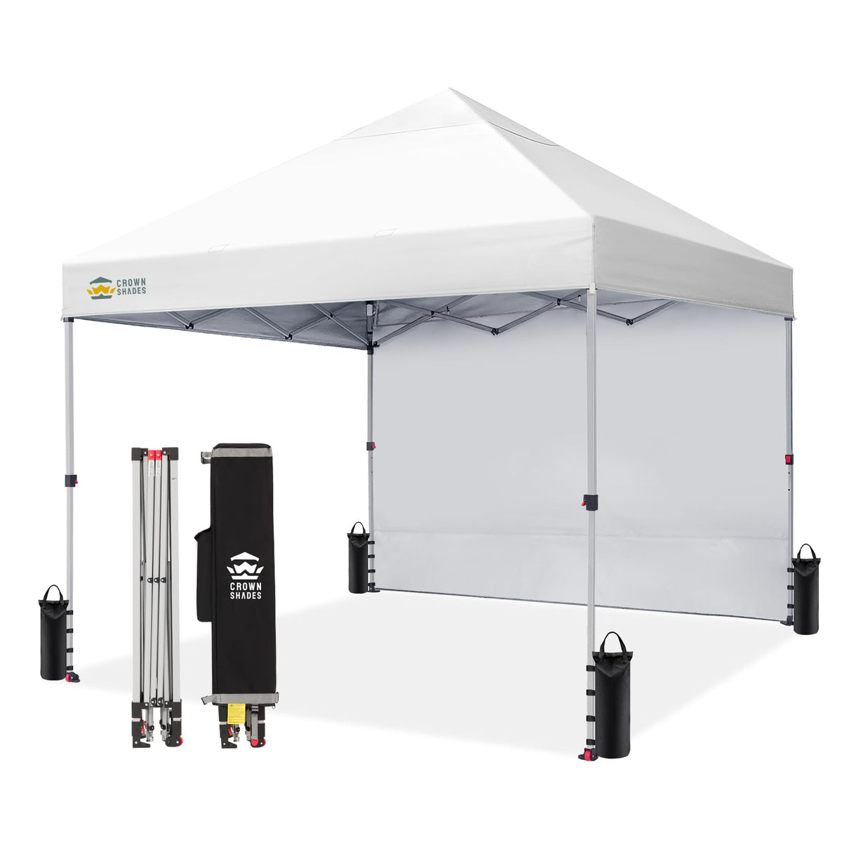 CROWN SHADES 10x10 Pop Up Canopy with 1 Side Wall, Beach Canopy Tent, Red