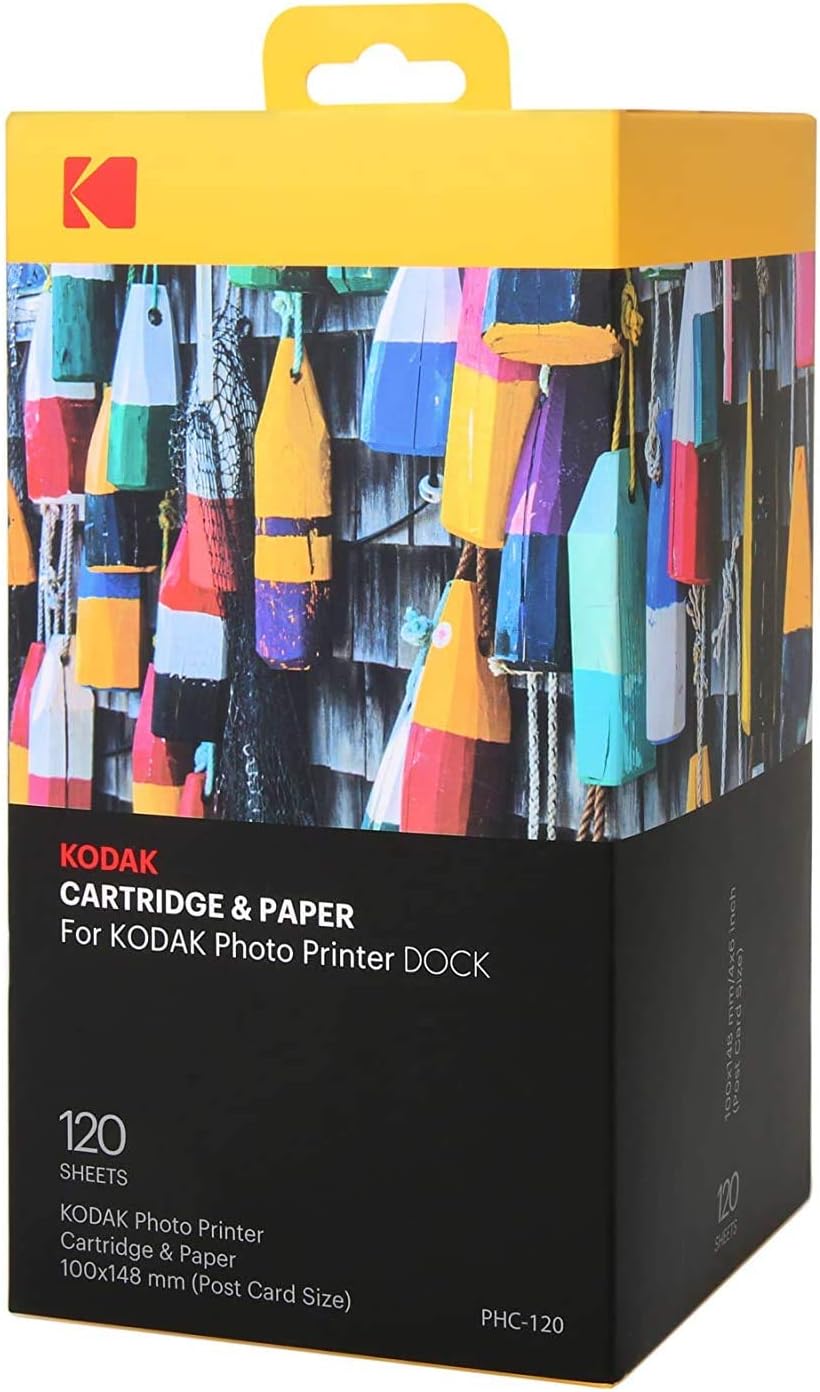 KODAK Dock Premium 4x6” Portable Instant Photo Printer (2022 Edition) Bundled with 120 Sheets | Full Color Photos, 4Pass & Lamination Process | Compatible with iOS, Android, and Bluetooth Devices