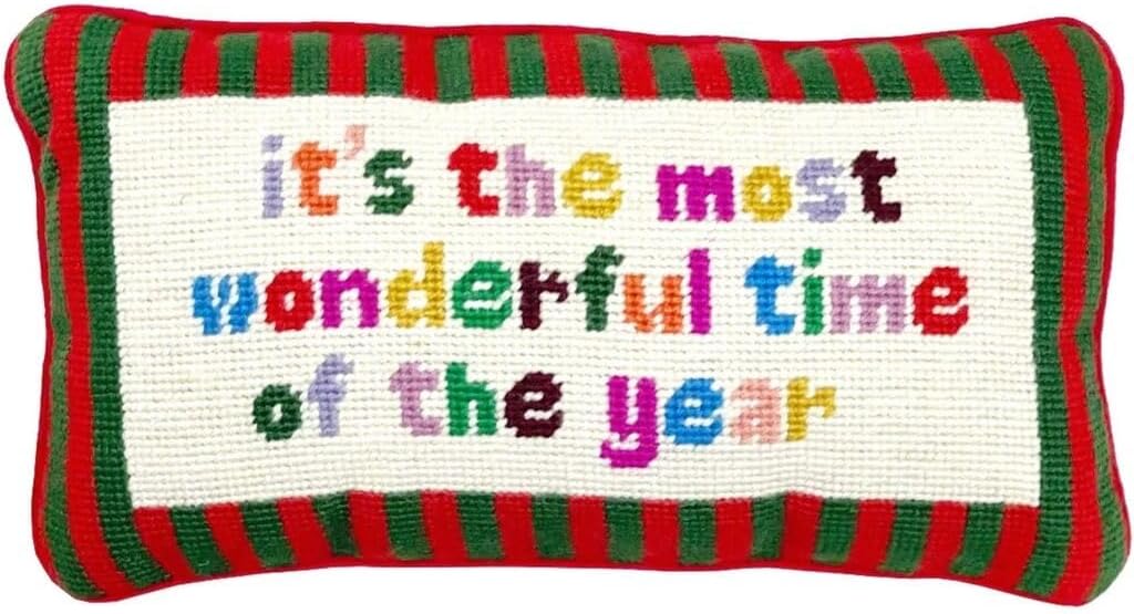 FURBISH Needlepoint Decorative Throw Pillow - Boo - 11"x11" - Small Embroidered Halloween Pillow for Living Room, Couch, Sofa, Chair & Bed - Eclectic Halloween Decor