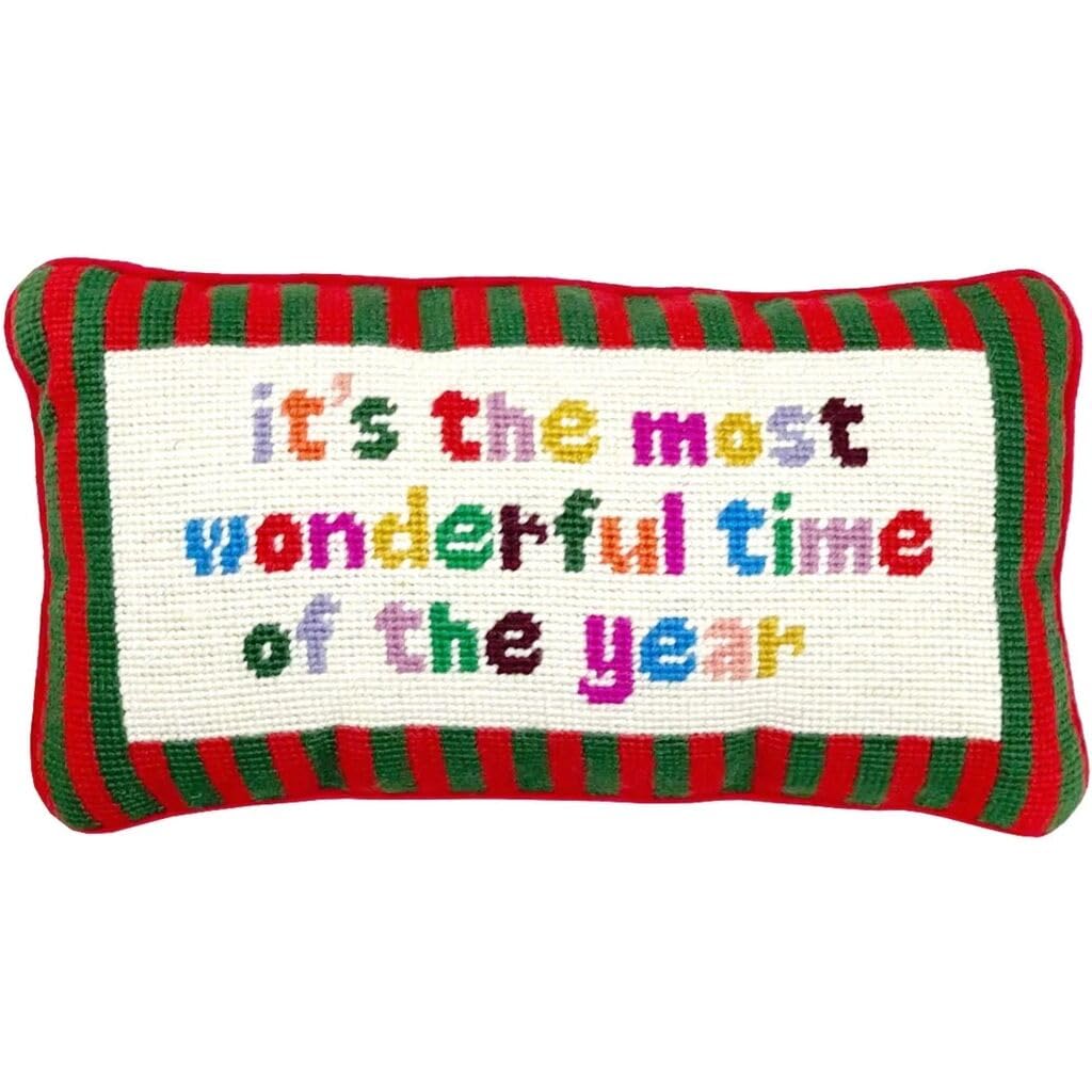 FURBISH Needlepoint Decorative Throw Pillow - Boo - 11"x11" - Small Embroidered Halloween Pillow for Living Room, Couch, Sofa, Chair & Bed - Eclectic Halloween Decor