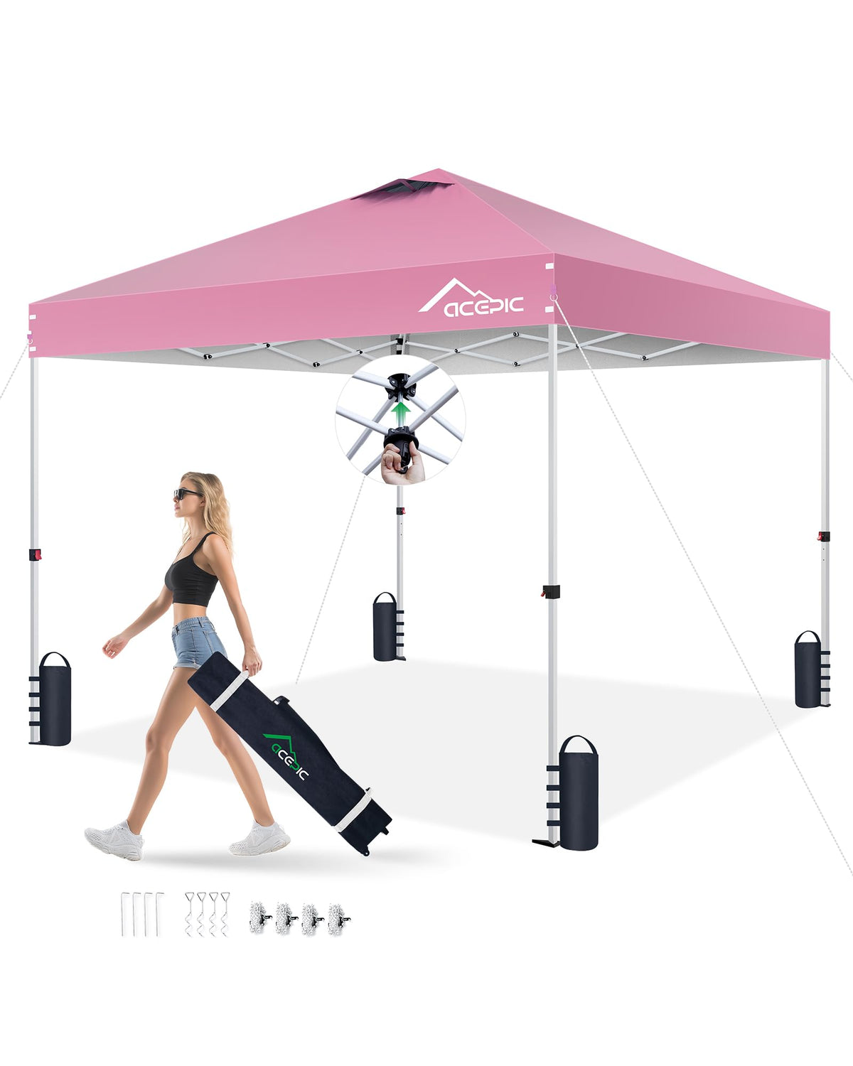 Acepic 10x10 Pop Up Canopy Tent, Easy Setup Portable Shelter, White, 10*10