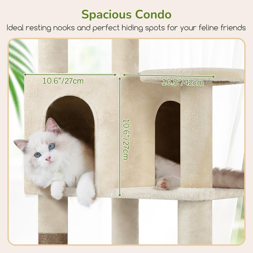 Globlazer 65in Sturdy Cat Tree Tower for Indoor Large Cats, S65, Beige
