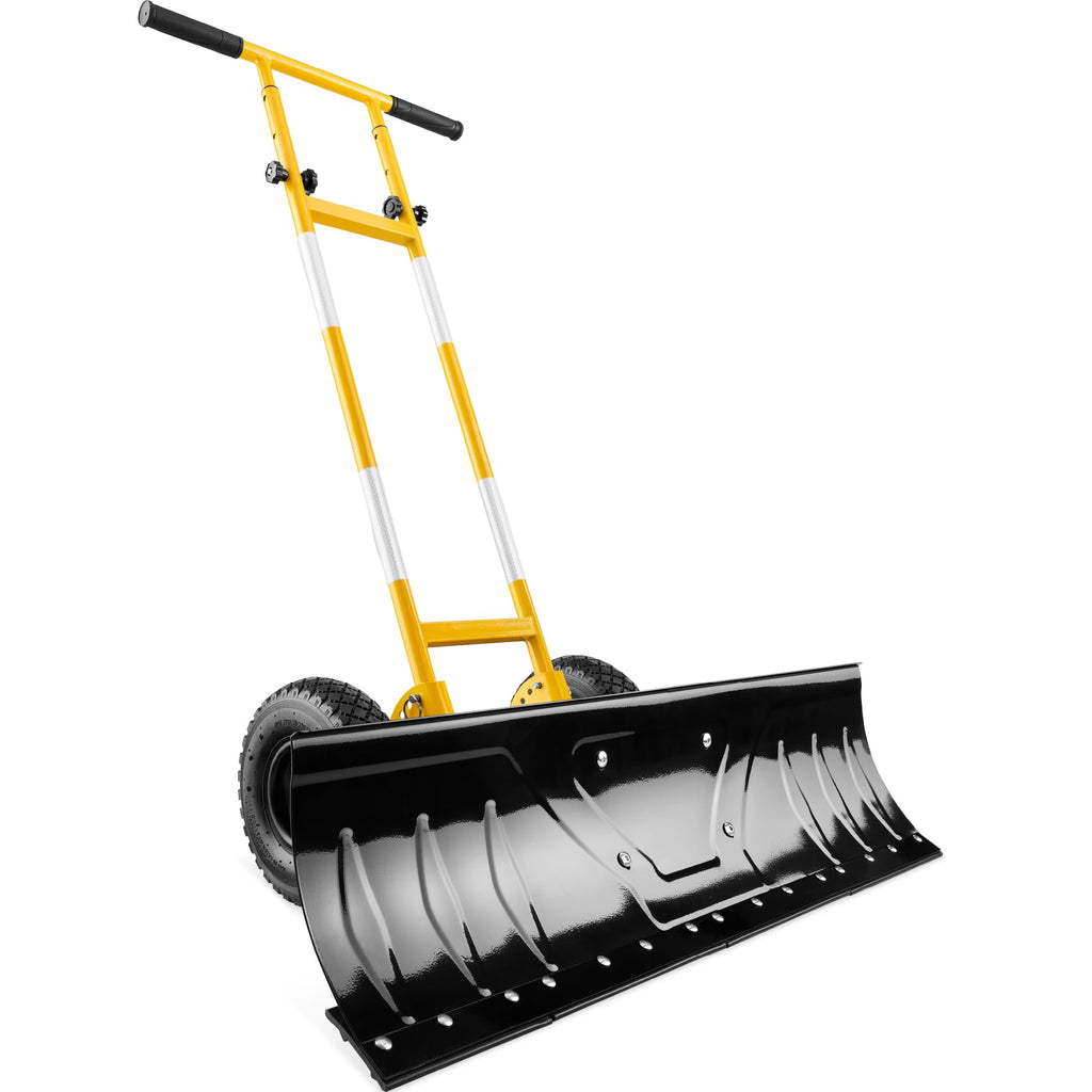 Best Choice Products 48in Heavy-Duty 2-Wheel Snow Pusher Hand Plow for Snow Removal w/Wheels, Adjustable Handle, Blade Angle - Black