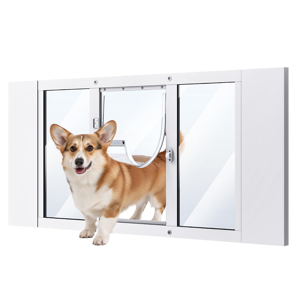 Dog Door for Window, Aluminum Frame Window Pet Door, Adjustable to Fit 33"-38" Width Sliding Windows, Magnetic Closure, Fits Dogs up to 200lb, Extra Large-Plus