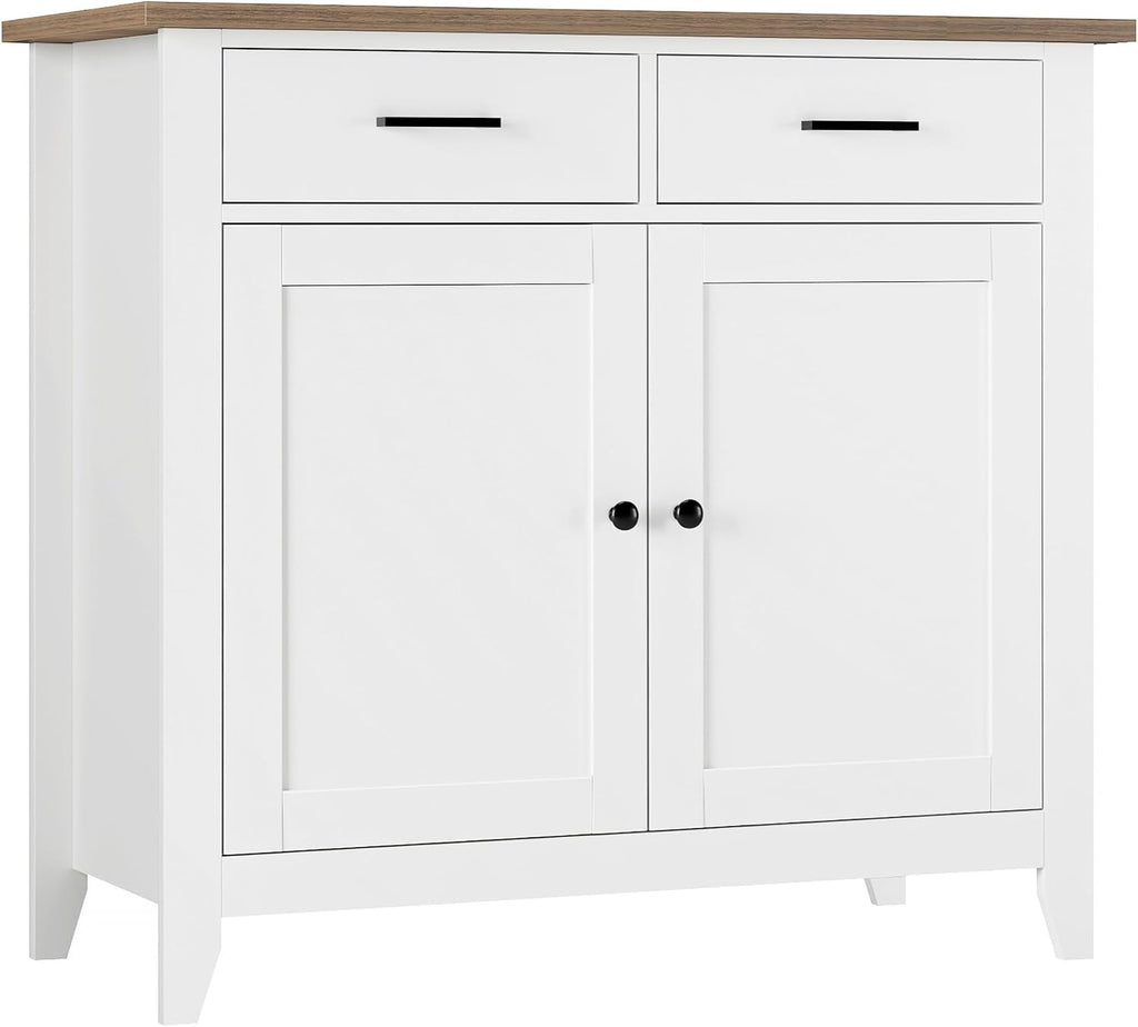 HORSTORS Farmhouse Kitchen Storage Cabinet, Small Buffet, Coffee Bar, White