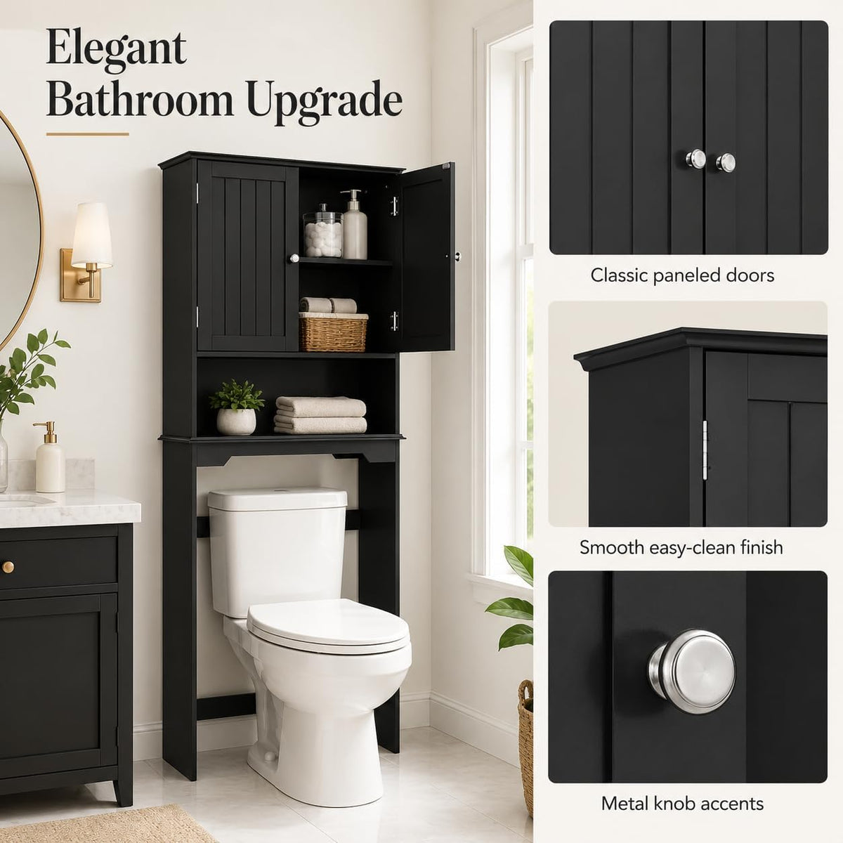 Simple Deluxe Over The Toilet Storage Cabinet, Bathroom Shelf Over Toilet, Bathroom Storage Cabinet Organizer, Black