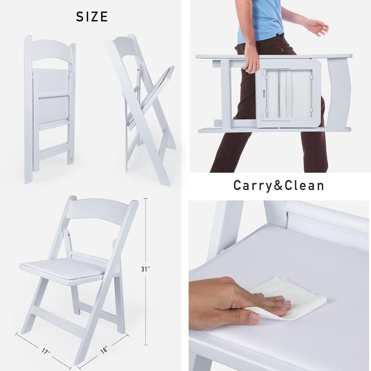 White 4 PCS Lightweight Resin Folding Chairs with Padding Unleash Comfort Foldable Chair and Durability, Commercial-Grade 1000 lbs Capacity-Stackable Chairs for Upscale Events