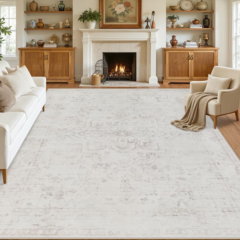 8x10 Area Rugs Living Room: Bedroom Washable Carpet Beige/Ivory