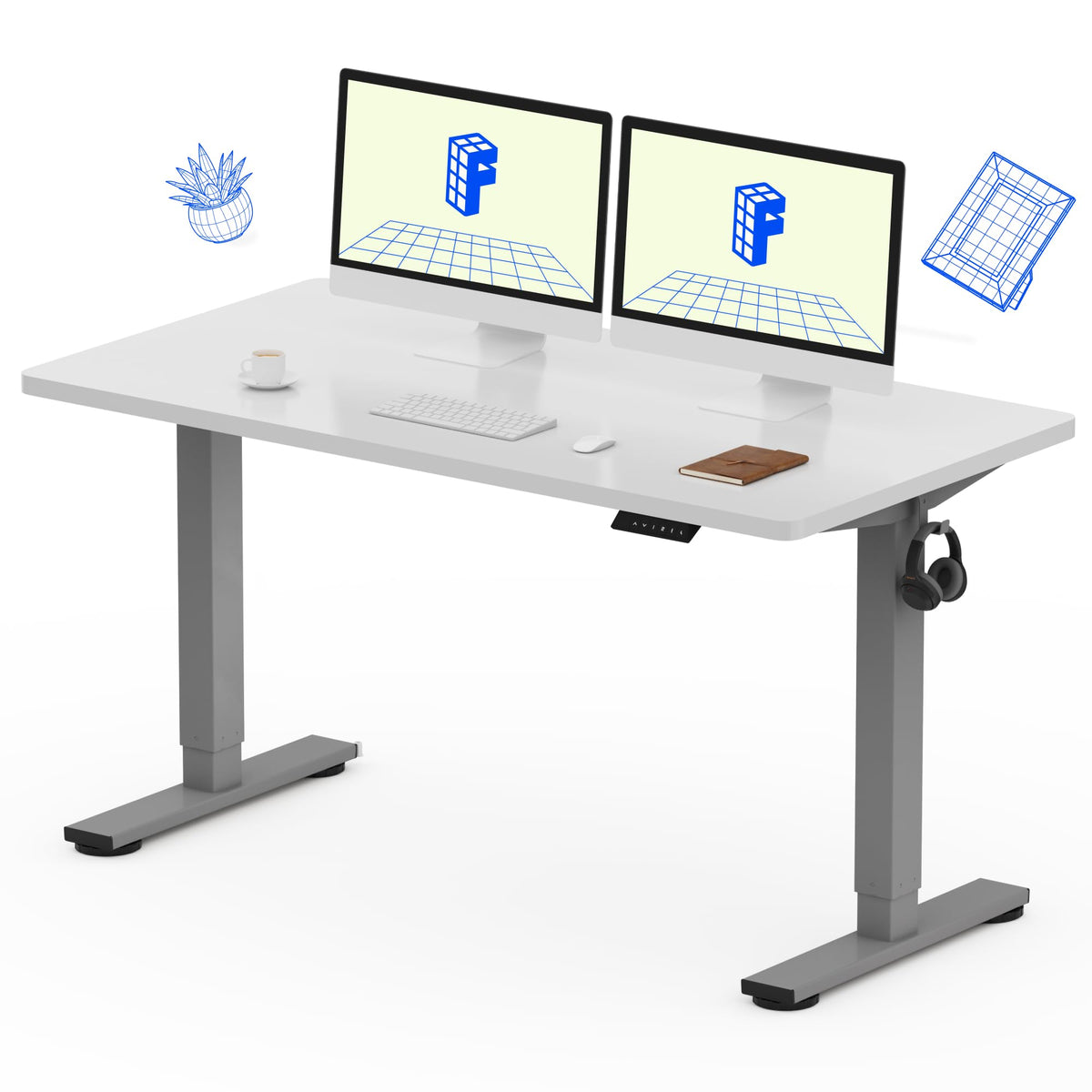 FLEXISPOT EN1 One-Piece Standing Desk, Electric Adjustable with 4 Memory Presets, 176 LBS Capacity, Stable & Quiet, Seamless Desktop for Home Office & Dual Monitors, 48"x24" Maple(White Frame)