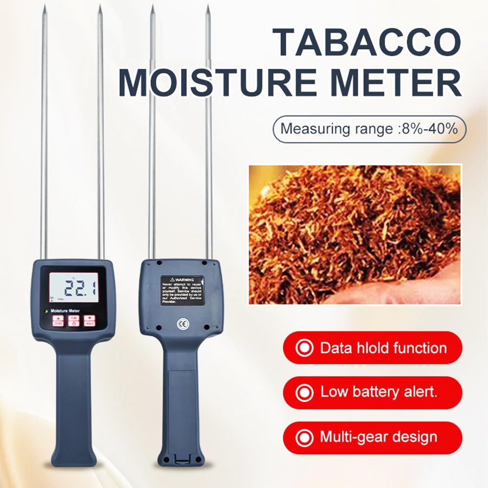 Portable Tobacco Moisture Meter Digital Tobacco Moisture Detector with LCD Display Measuring Range 8% to 40% Accuracy ± 0.5% n Resolution 0.1