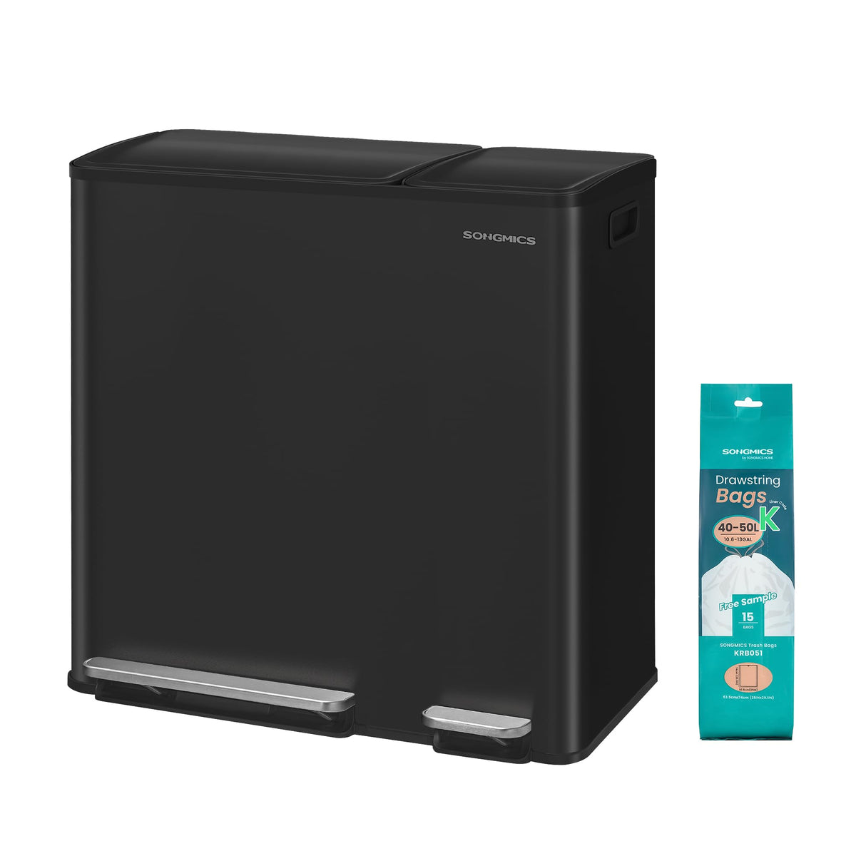 SONGMICS Trash Can, 13 + 6 Gallon Dual-Compartment, Soft-Close Lid