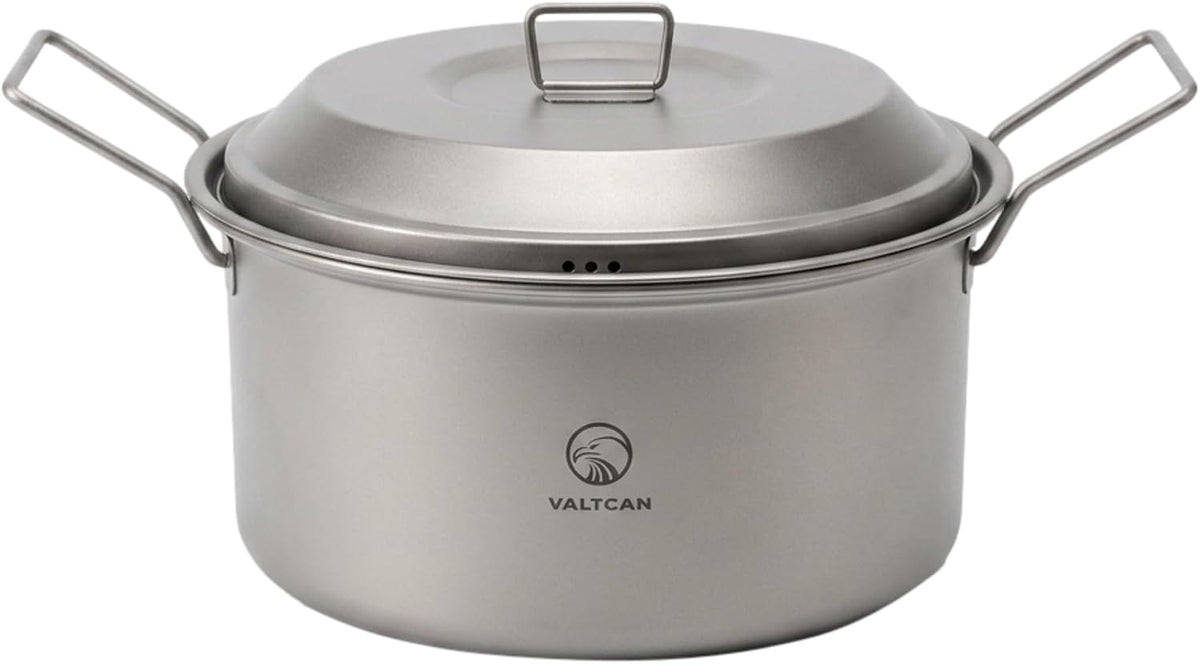 Valtcan Titanium 2800ml Steamer Pot, 511g Ultralight with Foldable Handles, Removable Steam Basket & Mesh Carry Bag for Backpacking, Camping & Home Cookware Pure Titanium, No Metal Taste