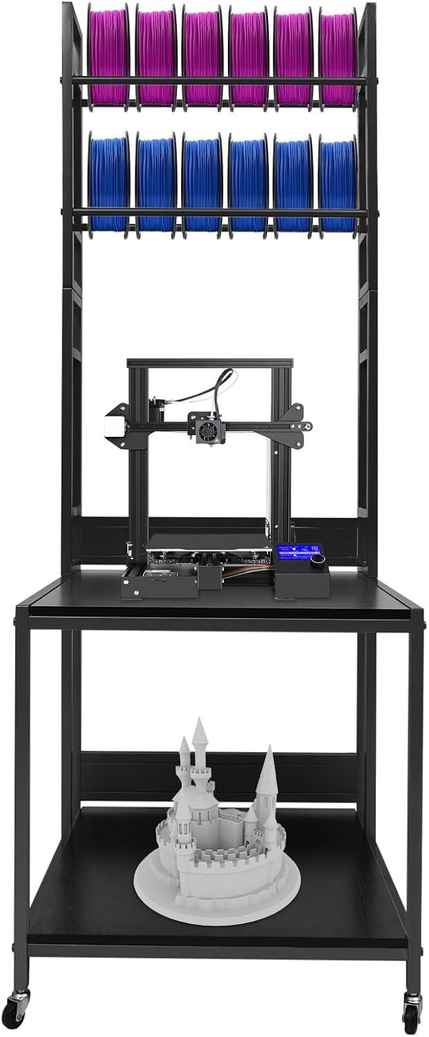 3D Printer Stand with Filament Storage Rack, 2-Tier Heavy Duty Mobile Printer Table with Wheels for Studio Office Storage and Organization