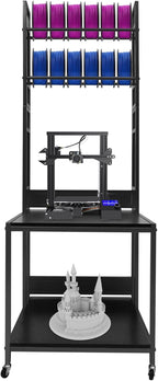 3D Printer Stand with Filament Storage Rack, 2-Tier Heavy Duty Mobile Printer Table with Wheels for Studio Office Storage and Organization