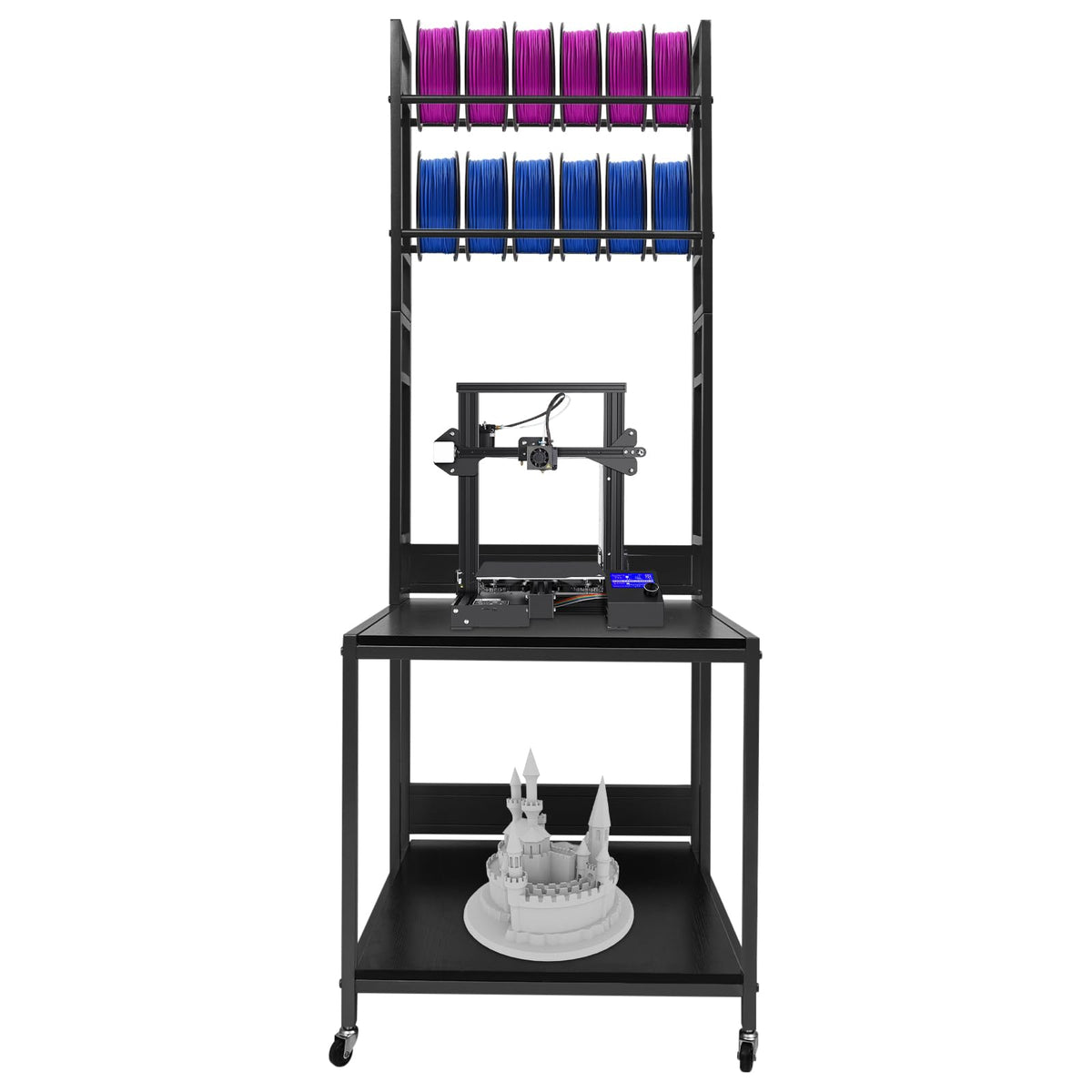 3D Printer Stand with Filament Storage Rack, 2-Tier Heavy Duty Mobile Printer Table with Wheels for Studio Office Storage and Organization