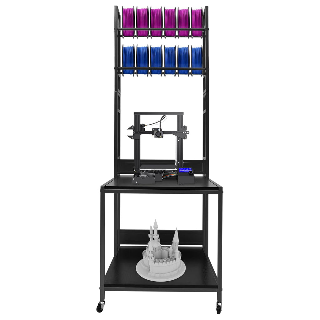 3D Printer Stand with Filament Storage Rack, 2-Tier Heavy Duty Mobile Printer Table with Wheels for Studio Office Storage and Organization