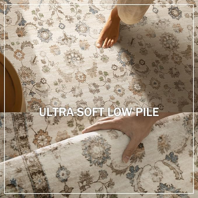 Washable Area Rugs for Living Room: 9x12 Bedroom Rug Boho Vintage Area Rug Stain Resistant Non Slip Low Pile Lightweight Soft Carpets for Dining Room Kitchen Nursery Kids Room Playroom Home Office