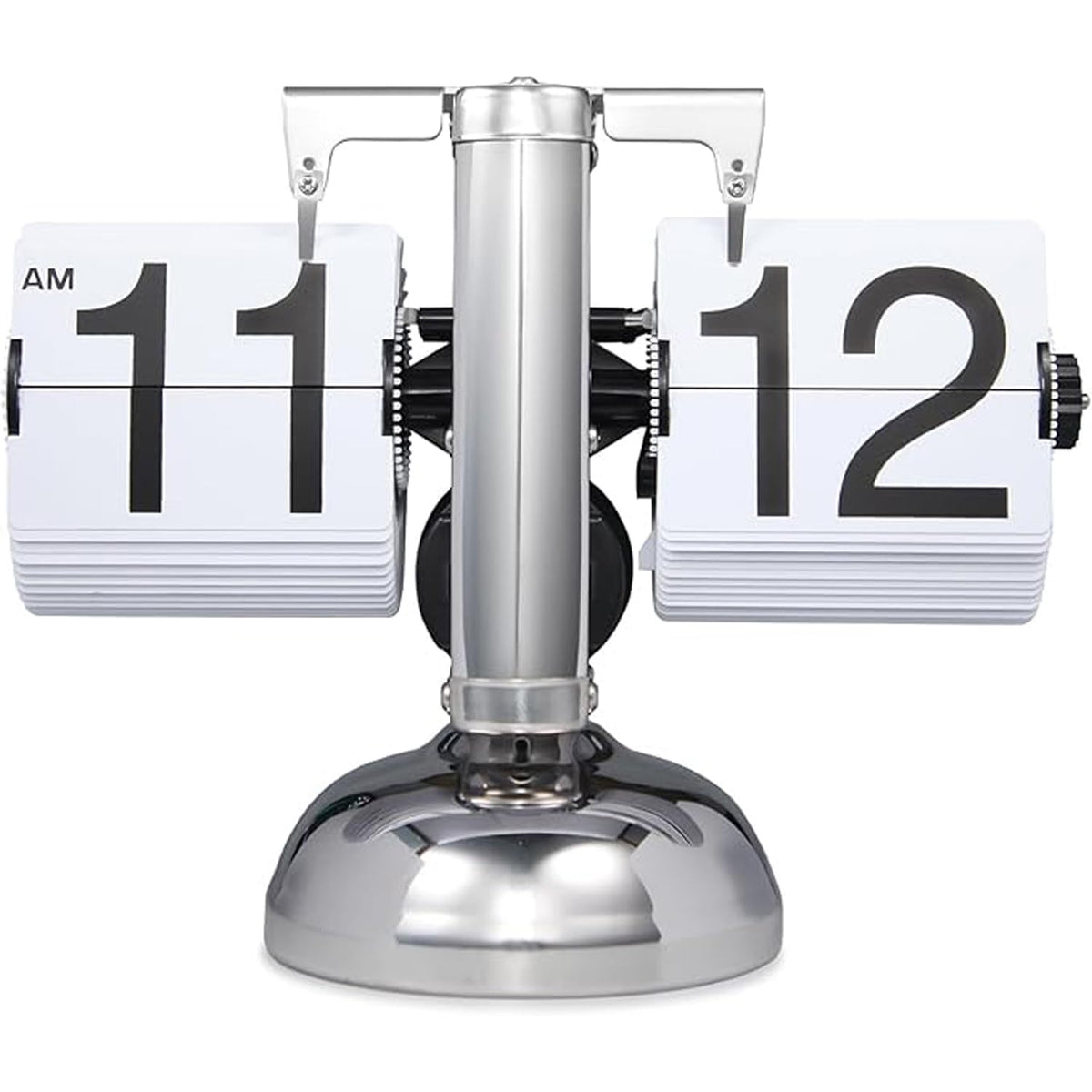 Modern Industrial Gear Desk Clock, 10.6-Inch Silver Metal, Decorative Mechanical Design with Moving Gears, for Living Room and Office Decor (Silver Gear Rotating Clock)