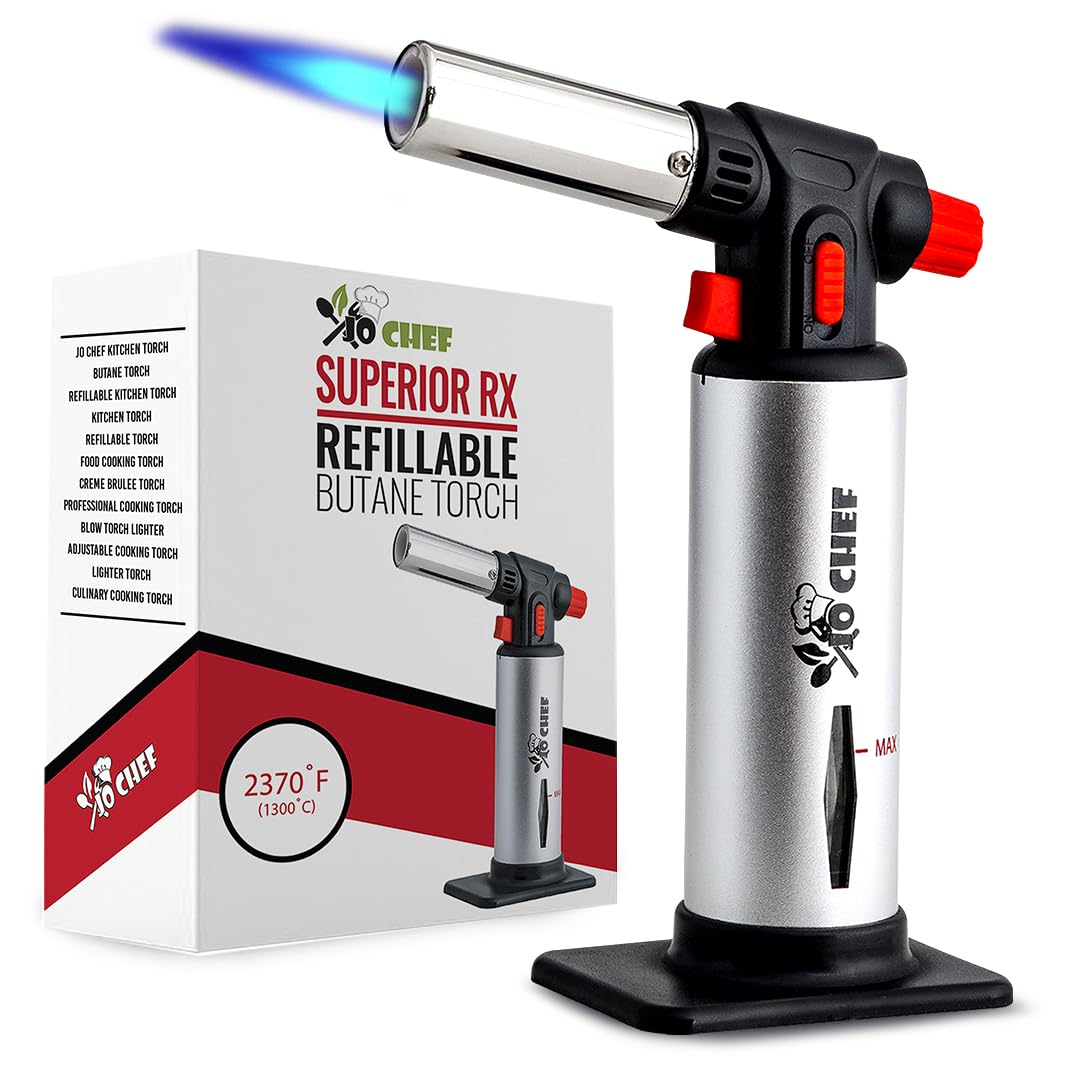 Jo Chef Kitchen Torch, Refillable Butane Torch for Creme Brulee, Cooking