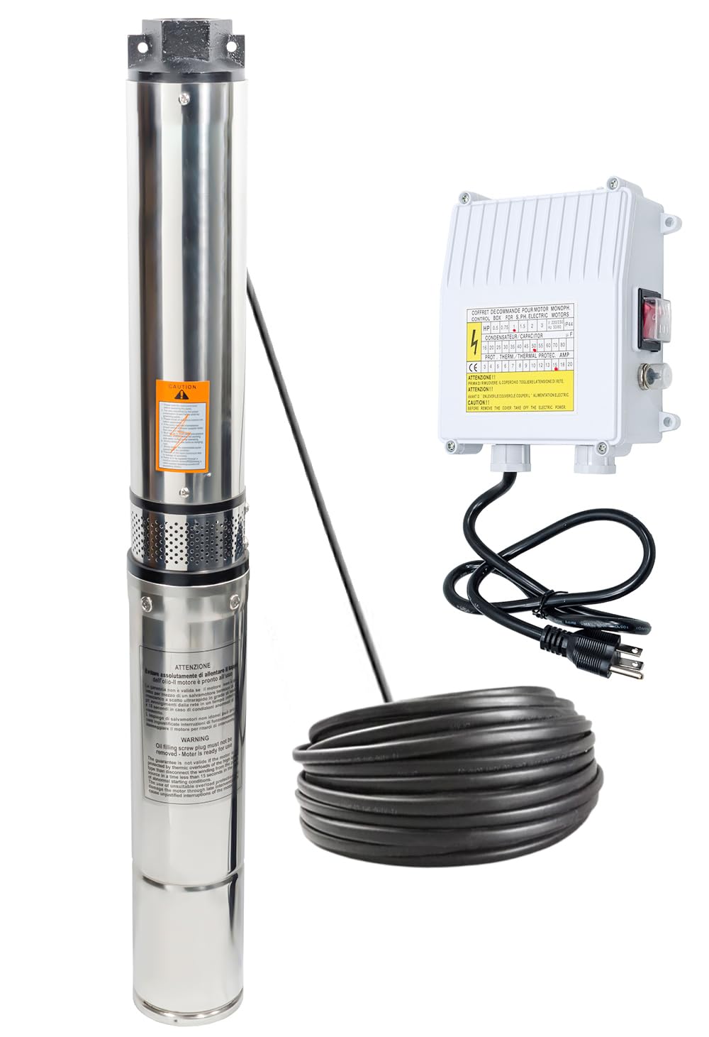 4" Deep Well Pump 110v Submersible Well Pump with Control Box with 50ft Power Cord Stainless Steel