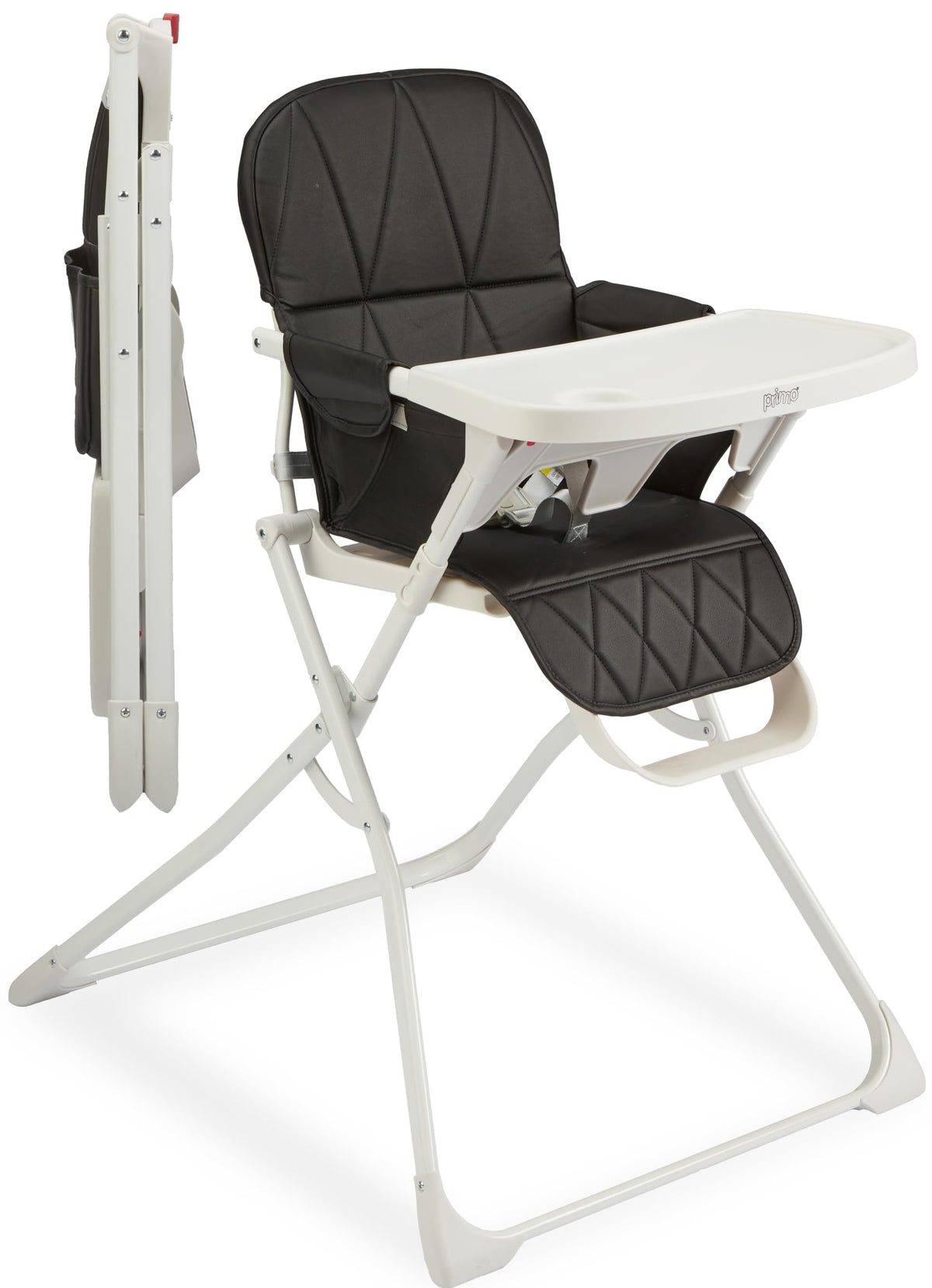 Primo PopUp Folding High Chair for Baby Age 6 to 36 Months - Taupe Folding Beach Style High Chair with Removable Dishwasher Safe Tray, 3pt Safety Harness, Leatherette Seat - Space Saving Design