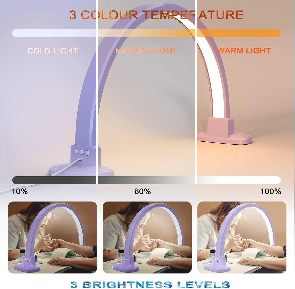 Half Moon Light for Nail Desk, 30 in 45W Half Moon Nail Lamp, Adjustable Brightness Color Temperature Moon Lamp Nail Tech, Arch Nail Lamp, Manicure Lamp Table Light