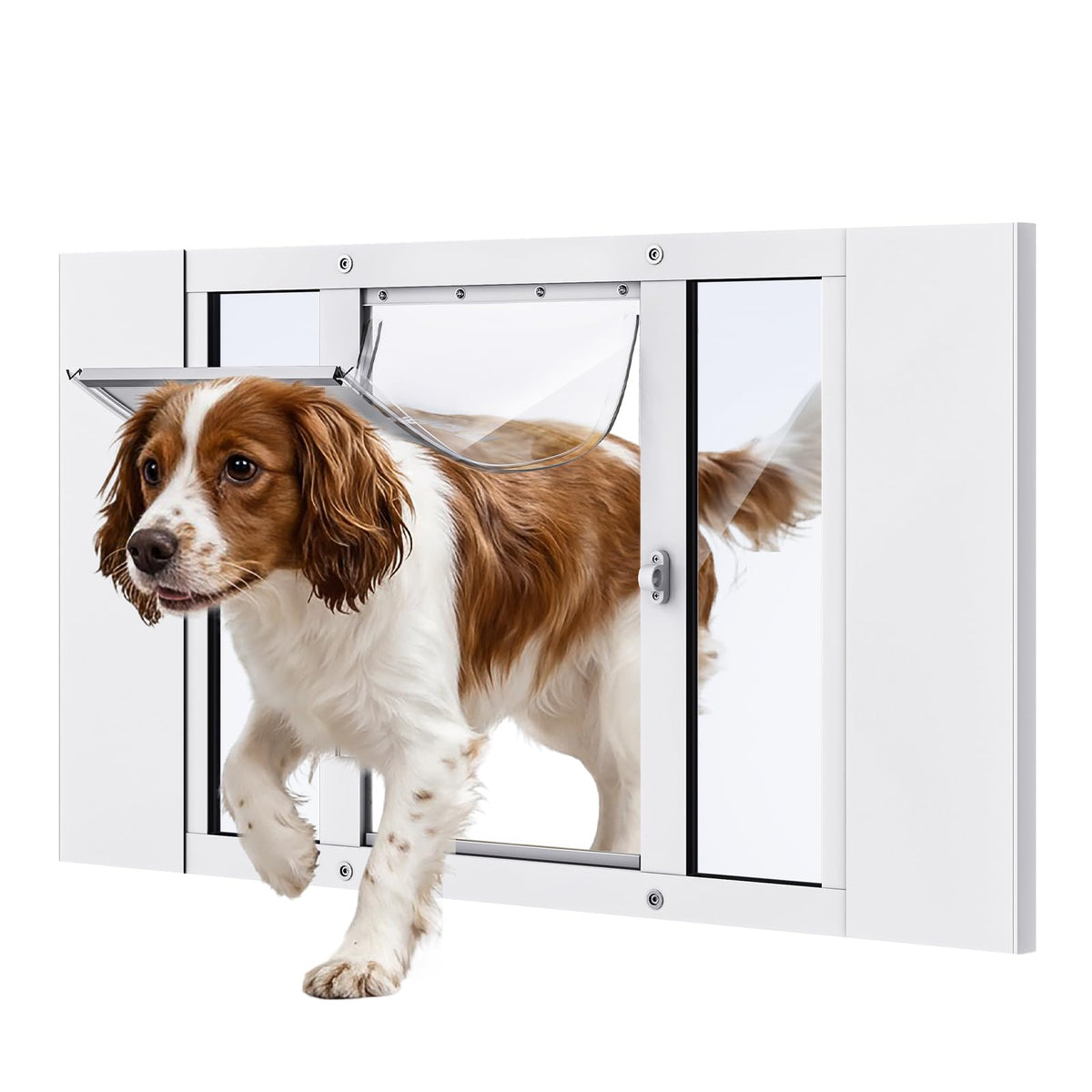 Dog Door for Window, Aluminum Frame Window Pet Door, Adjustable to Fit 33"-38" Width Sliding Windows, Magnetic Closure, Fits Dogs up to 100lb, Large-Plus
