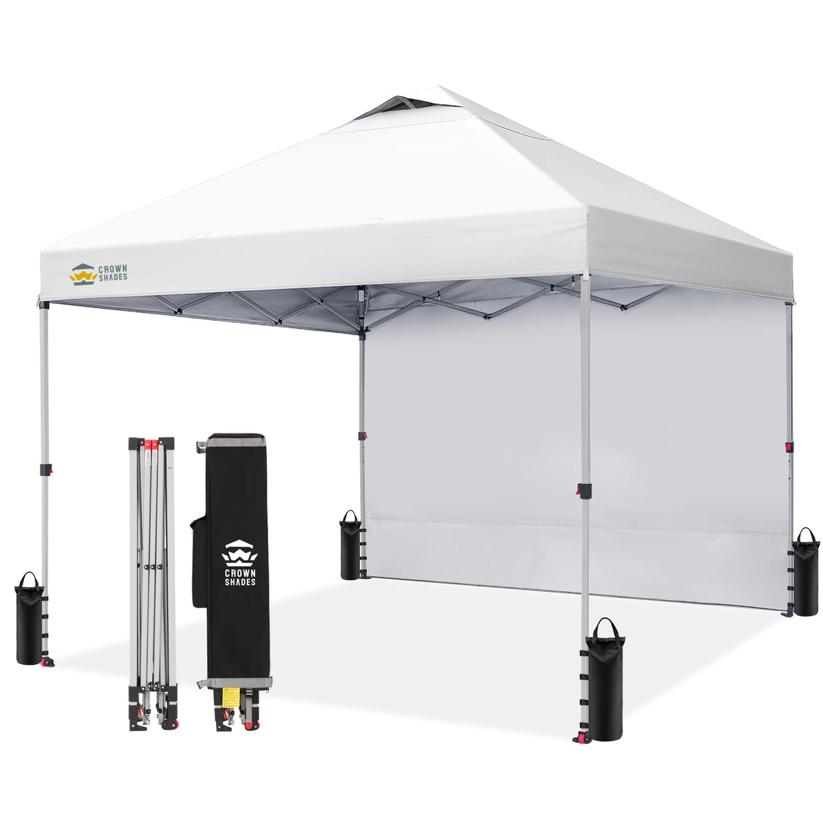 CROWN SHADES 10x10 Pop Up Canopy with 1 Side Wall, Beach Canopy Tent, Red