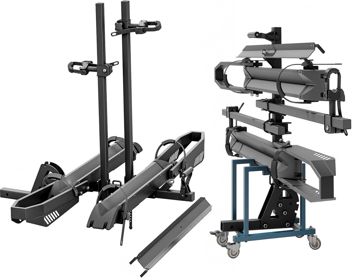 Ebike Rack with Ramp, Foldable Bike Rack for Tow Hitch, Heavy Duty Bike Carrier for 2 Fat Tire Bikes with 300LBS Load Capacity - Fits SUV, Truck, RV, Trailer