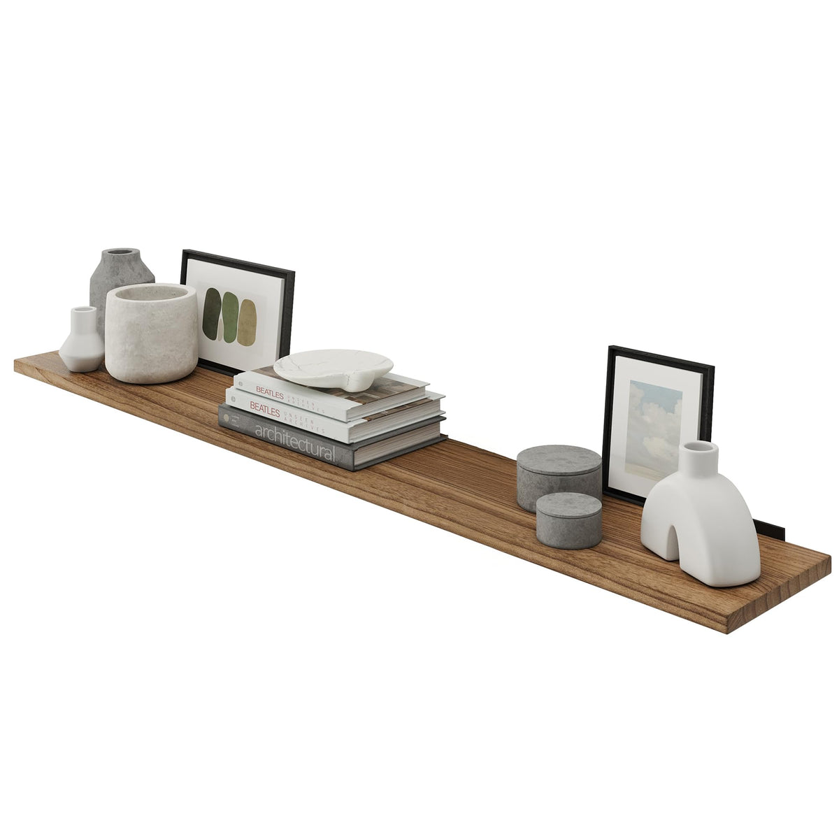 Wallniture Palm 48 inch Floating Shelf, Heavy Duty Brackets Included, Rustic Wooden Shelves for Wall, 1pc, Burnt Finish
