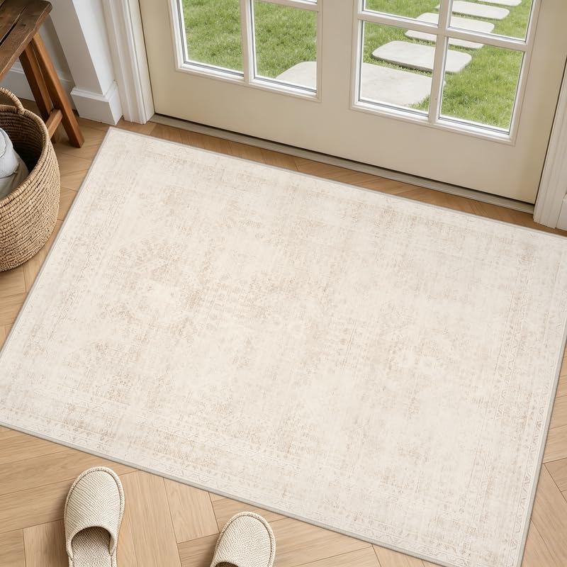 8x10 Area Rugs Living Room: Bedroom Washable Carpet Beige/Ivory