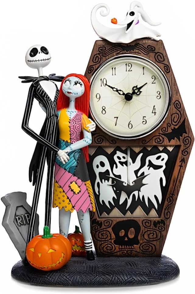 The Hamilton Collection Tim Burton's The Nightmare Before Christmas Love Never Dies Jack Sally Zero Clock Handcrafted & Sculpted Halloween Decoration 7.5-inches