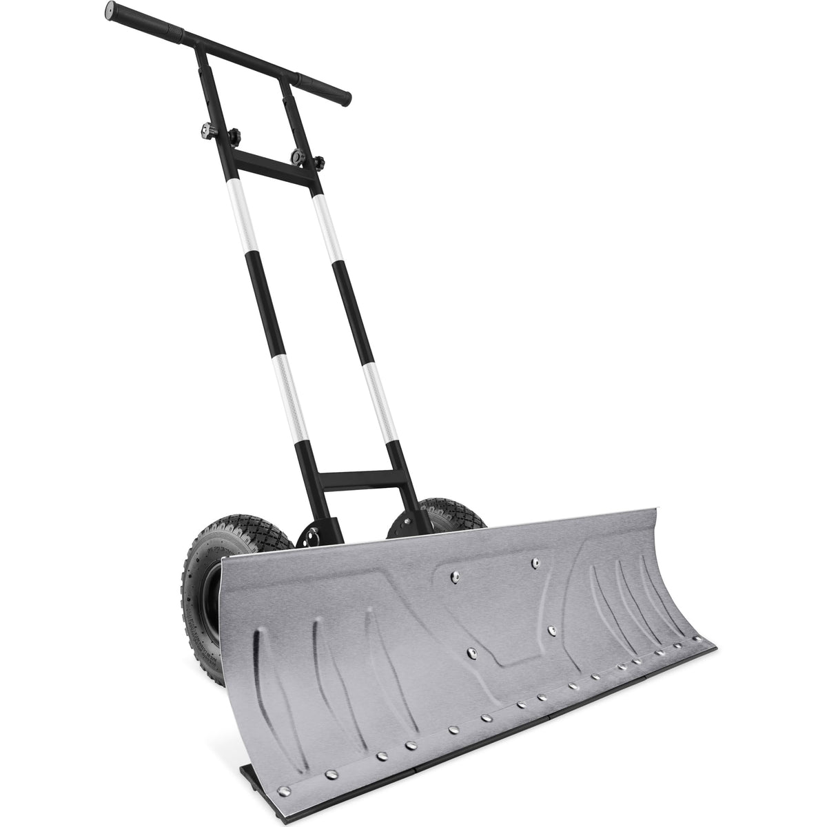 Best Choice Products 36in Galvanized Blade Heavy-Duty 2-Wheel Snow Pusher Hand Plow for Snow Removal w/Wheels, Adjustable Handle, Blade Angle - Black