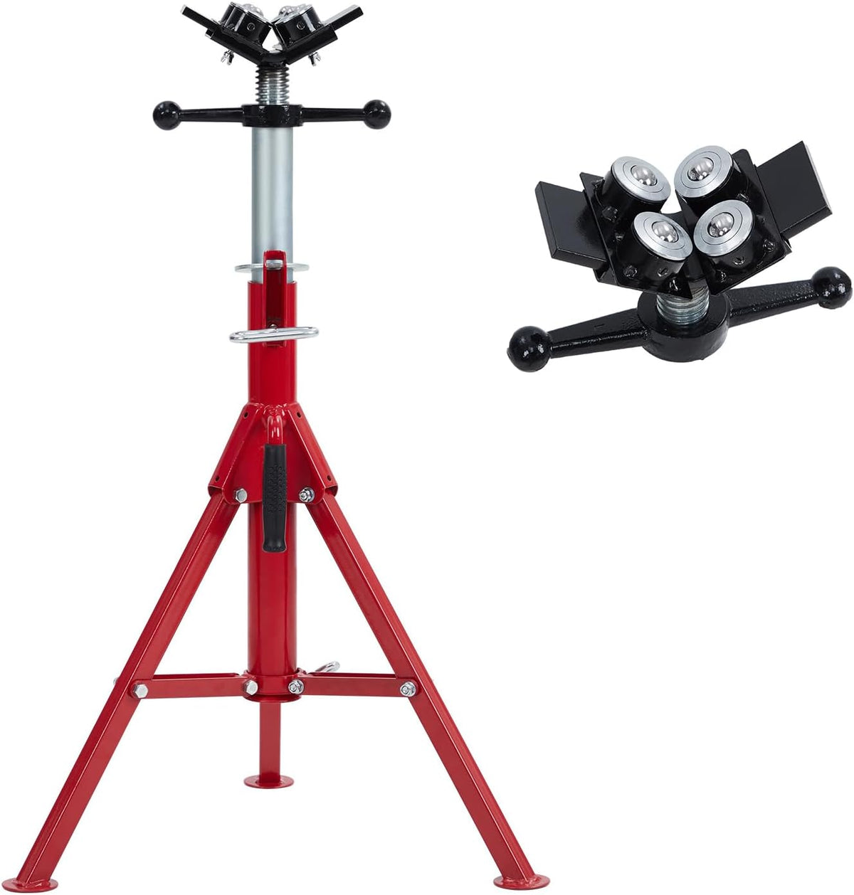 V Head Pipe Jack Stand with 4-Ball Transfer, 28-52 Inch Adjustable Height,1/8"-12" Wide Pipe Capacity, 2500 Lb Load Capacity Heavy Duty Steel Pipe Stand for Welding